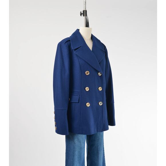 Michael Kors Navy Blue Wool Military Style Peacoat with Gold Buttons XL - Picture 3 of 8